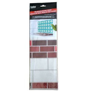 White Brown Red Tile Foil Backsplash Wall Art Decal 17.7in X 29.5in Peel Stick